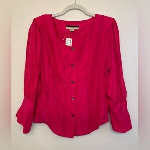 Vintage New York Studio 100% Silk‎ Long Sleeve Elegant Pink Blouse Size L